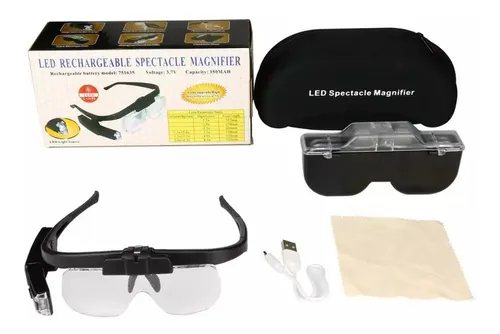 Gafas Aumento Led Recarg Negras 