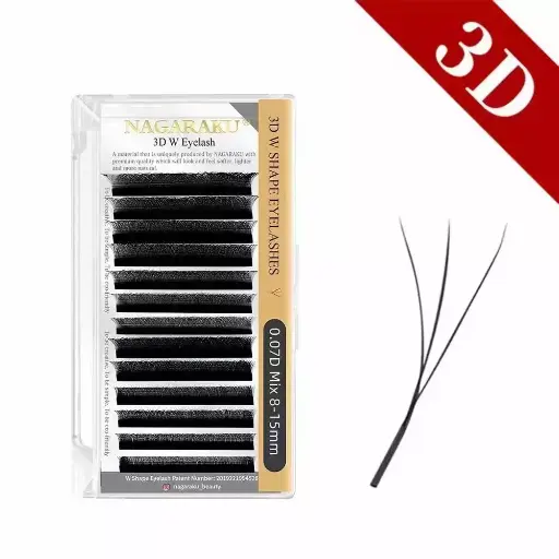 Extensiones de pestañas Nagaraku W 3D color negro con curvatura de tipo D 